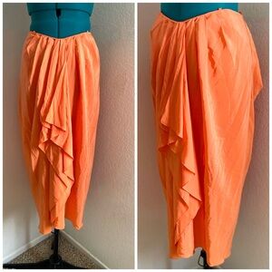 ORANGE BCBGMAXAZRIA PENCIL MIDI ROUCHED SILK SKIRT SIZE S